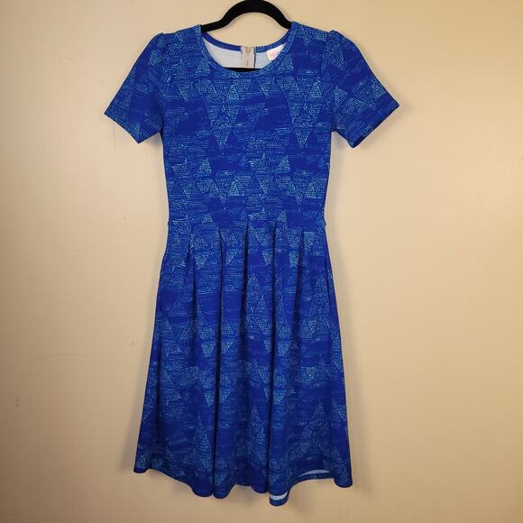 Lularoe Large Women Amelia Solid Royal Blue Rose Pleated Dress Small - Picture 1 of 9
